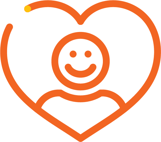 Smiling customer in an orange heart